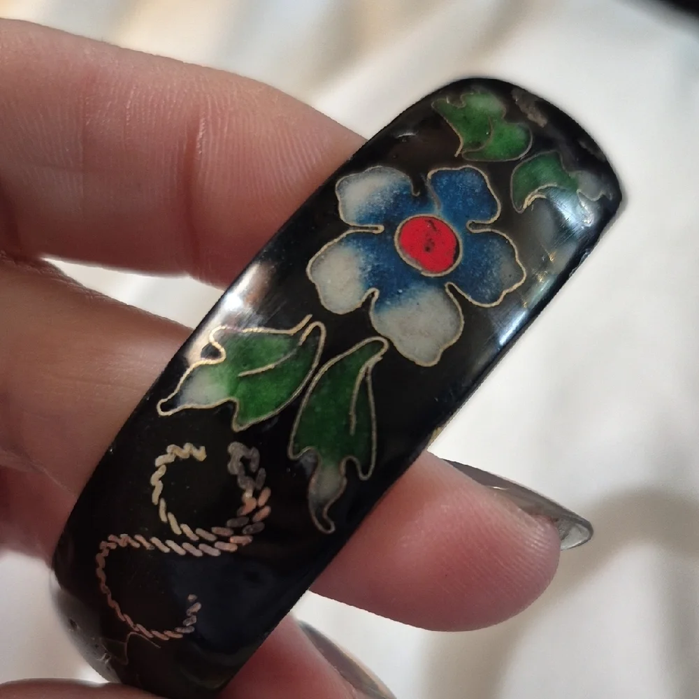 Antique Chinese Cloisonne Enamel Wide Bangle Bracelet - Picture 10 of 11